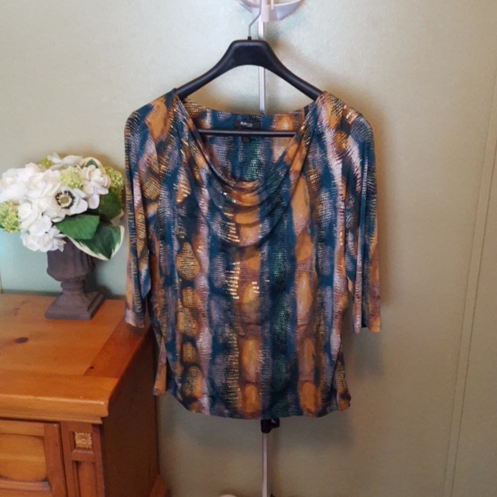 Woman's patterned cowl neck top